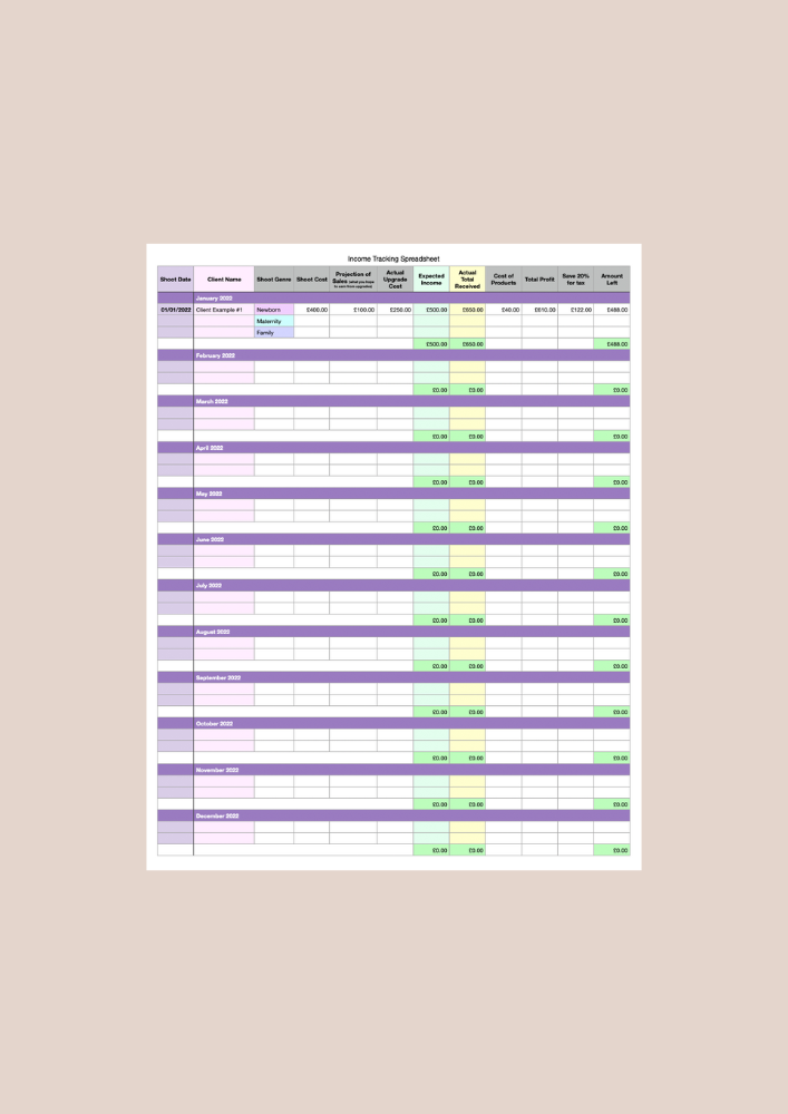 Six Business Organisation Spreadsheets for Professional Photographers
