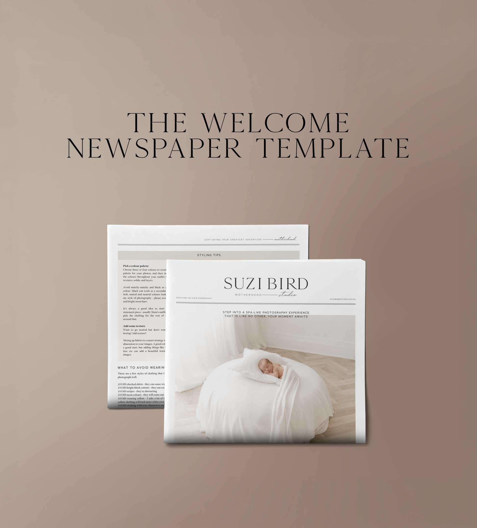 Welcome Newspaper Template for Newborn & Family Photographers